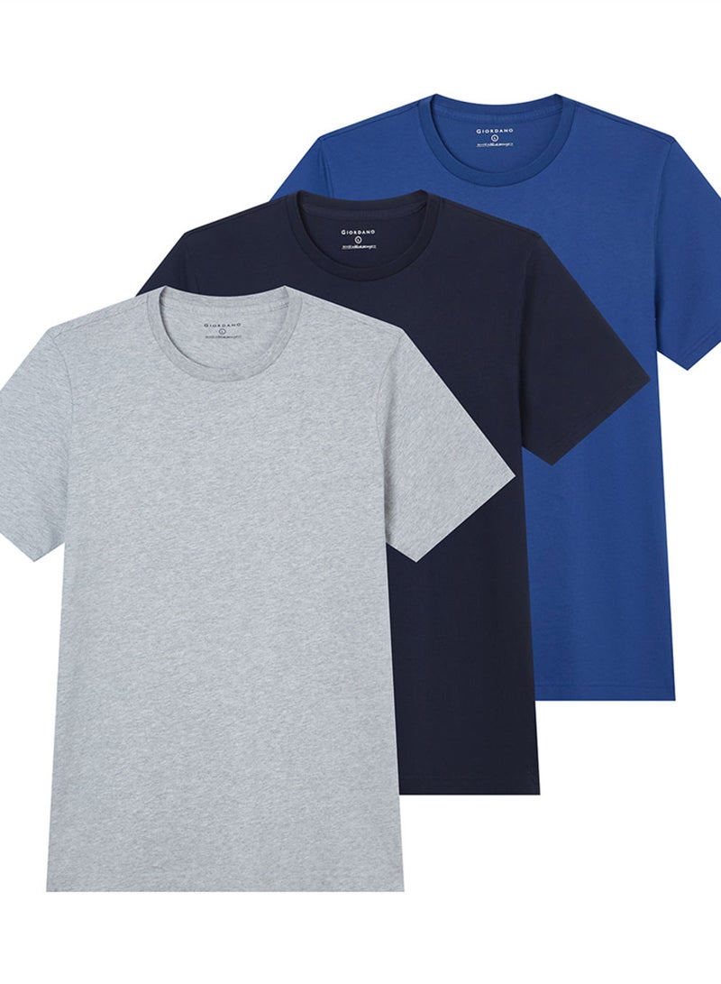 GIORDANO Men’s Slim Cotton Crew Neck Tee 3‑Pack Essentials - Image 1